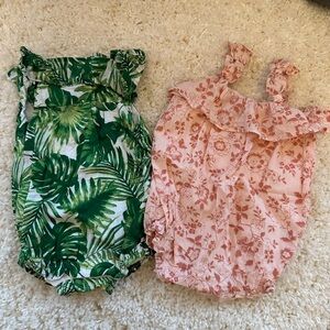 Floral and Leaf Print Kids Romper Set of 2